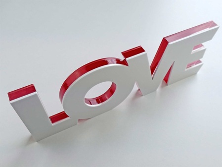 Acrylglas Buchstaben Sandwich farblos mit rot und weiß